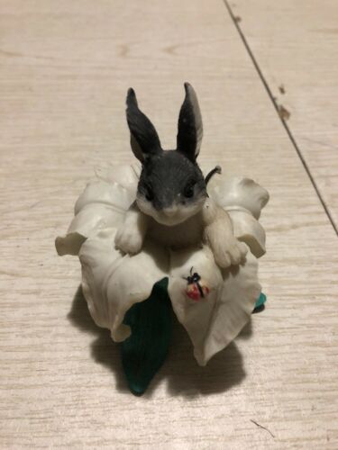Resin Easter Bunny Rabbit with Large  Flower and bug