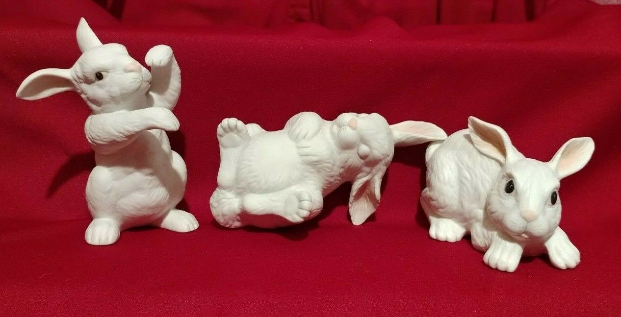 Set of Three Collectible Boehm Bisque Rabbit Bunnies Figurines
