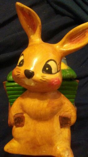 Easter Bunny Ceramic with a cart of Painted Eggs Candy dish handpainted + basket