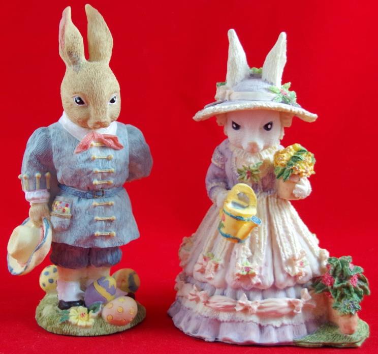 1994 THE VICTORIAN COLLECTION GWENDOLYN & BENTLEY EASTER BUNNY RABBIT FIGURINES