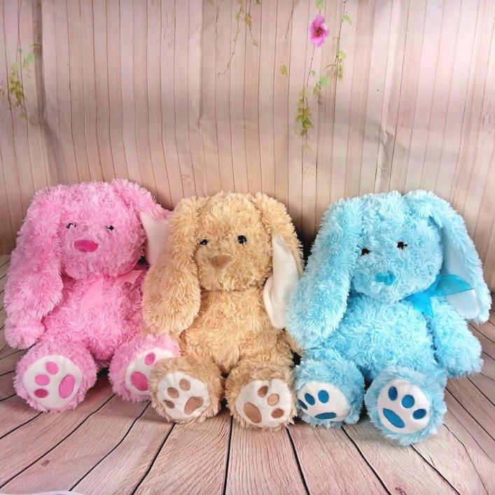Bunny Rabbits Plush Set of 3 Hug Fun Blue Pink Tan Swirl Fur 14