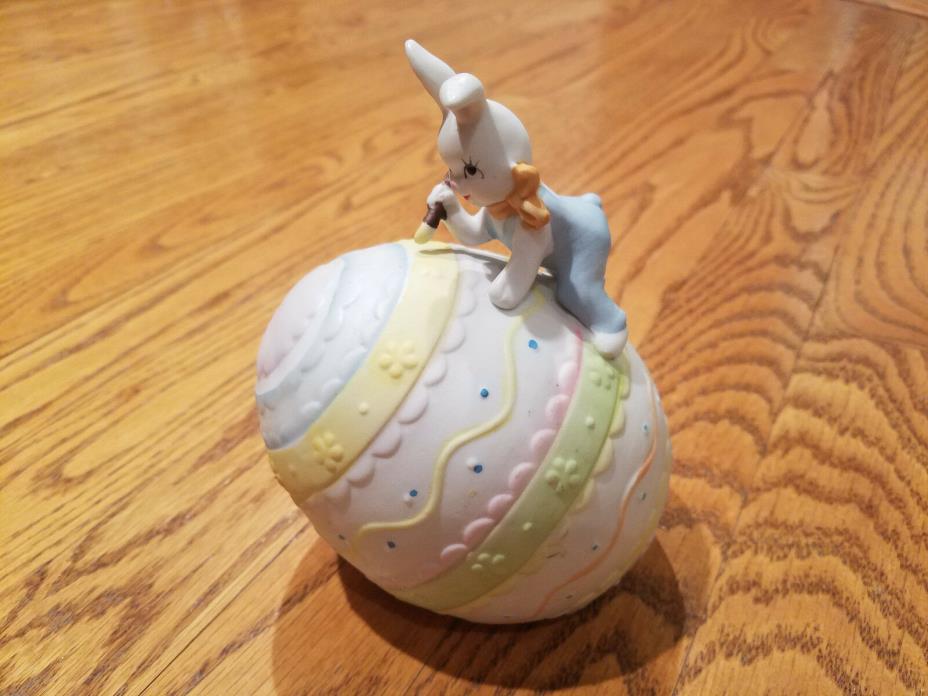 Vintage Ceramic Easter Egg Music Box with Bunny Painter