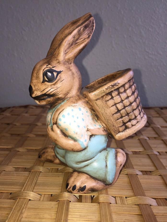 Vintage Ceramic Easter Bunny Rabbit Planter Figurine Candy Basket Decoration