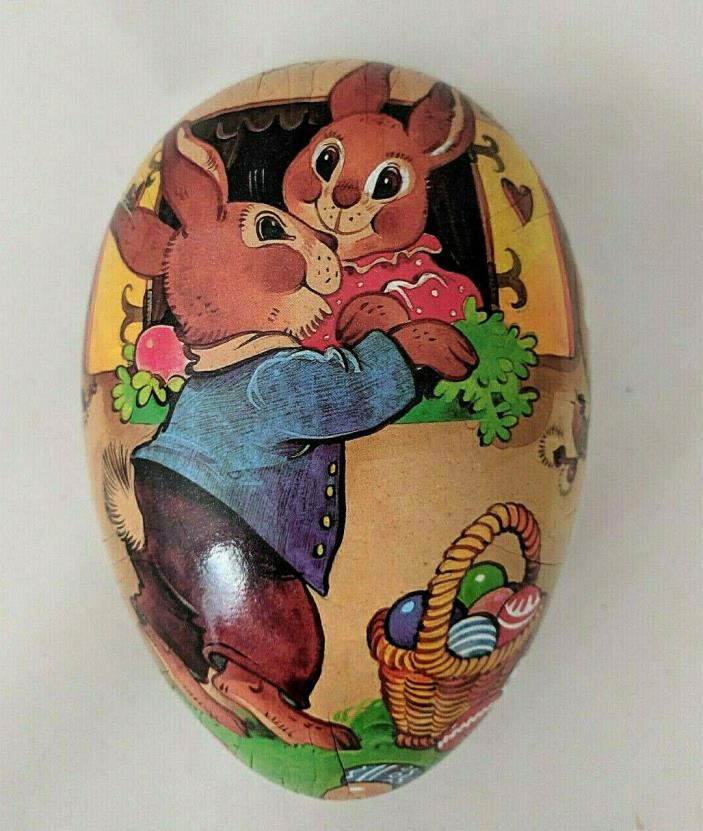 Paper Mache Easter Egg Marked Erzgebirge Germany Bunny Rabbits Eggs