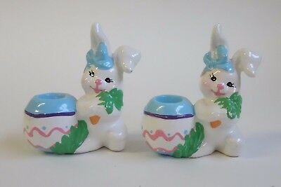 Russ Berrie Easter Bunny Rabbit Egg MINI CANDLE HOLDERS Ceramic Figures EASTER