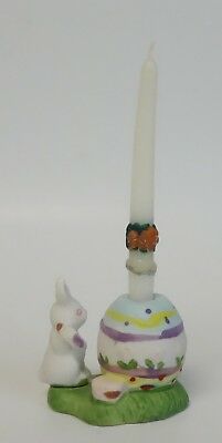 Miniature Easter Bunny Rabbit Egg Candle Taper Holder CAKE TOPPER Ceramic Figure