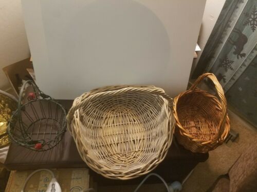 3Vintage Egg Baskets 2wicker 1Metal Great For Easter Or Home Decor