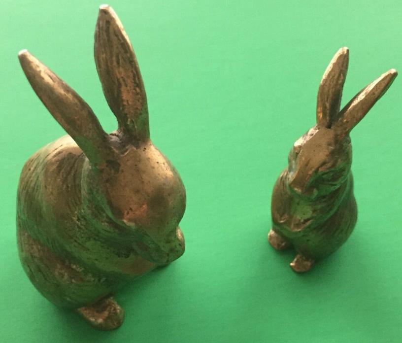 Set of 2 brass bunny rabbit figurines