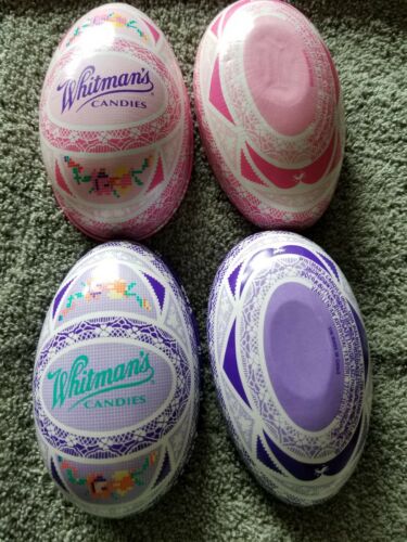 2 Vintage Metal Tin Easter Egg Candy  Container - by Whitman Candies