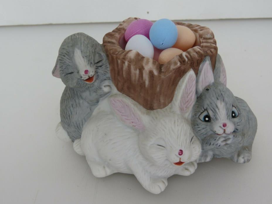 Vintage Easter Bunny Rabbit Ceramic WNS 86 Porcelain Tree Stump Egg Holder A1967