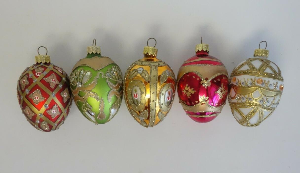 Set 5 Vintage EASTER EGG Tree Ornament LOT Fabrege Egg Design Christmas JEWELED