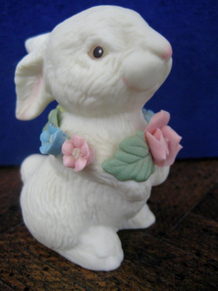 White Porcelain Bunny w/ Flower Wreath 3
