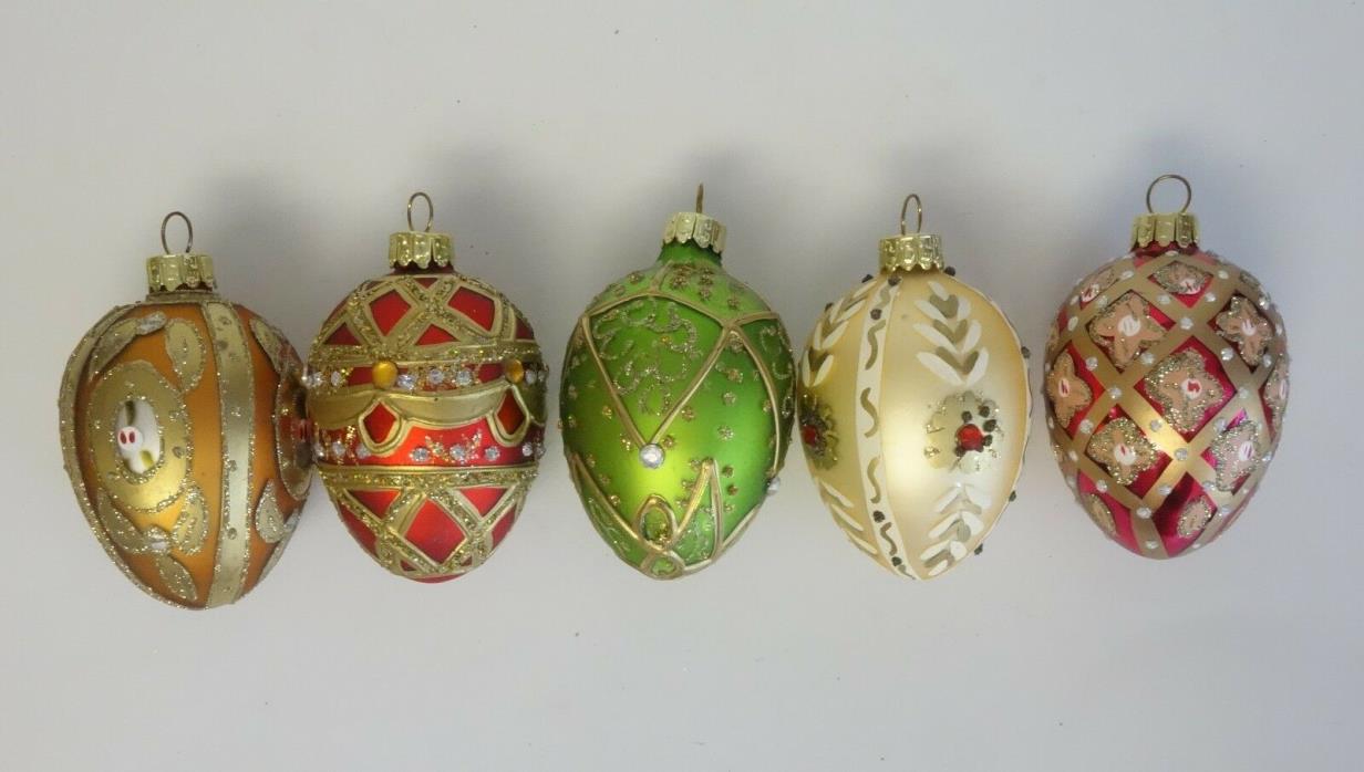 Vintage EASTER EGGS Tree Ornaments LOT Set 5 Fabrege Egg Design Christmas JEWELS