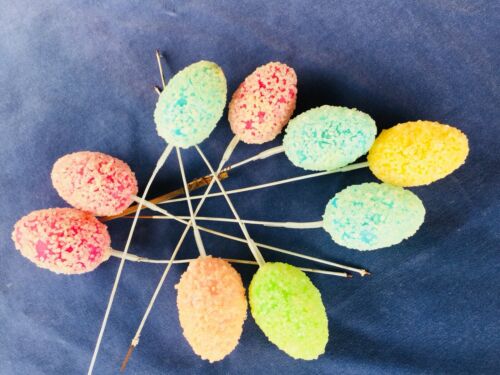 Vintage Frosted Sugared Easter Egg Craft Spikes Pastel Candy Color