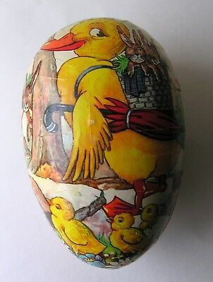 Vtg Large Paper Mache Easter Egg Candy Container W Germany Duck Chicks Rabbit