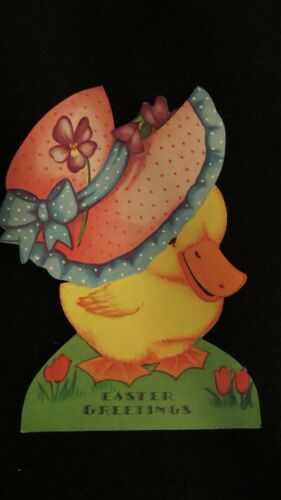 Vintage Duck Wearing “a Gay” Easter bonnet Card 1930S