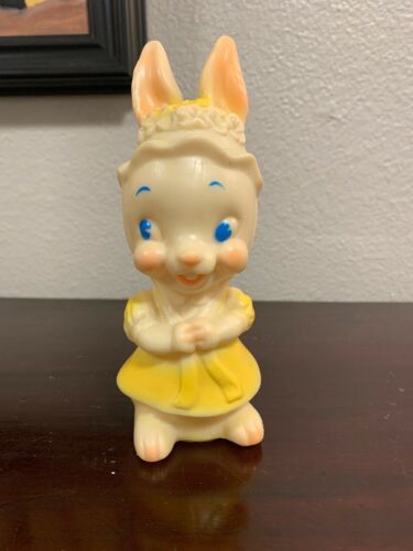 Vintage Dreamland Creations Easter Bunny Rabbit with Bonnet Squeak Toy Squeaker