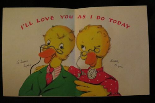 Vintage Dapper Duck Couple Easter Card 1940S Norcross Unsigned