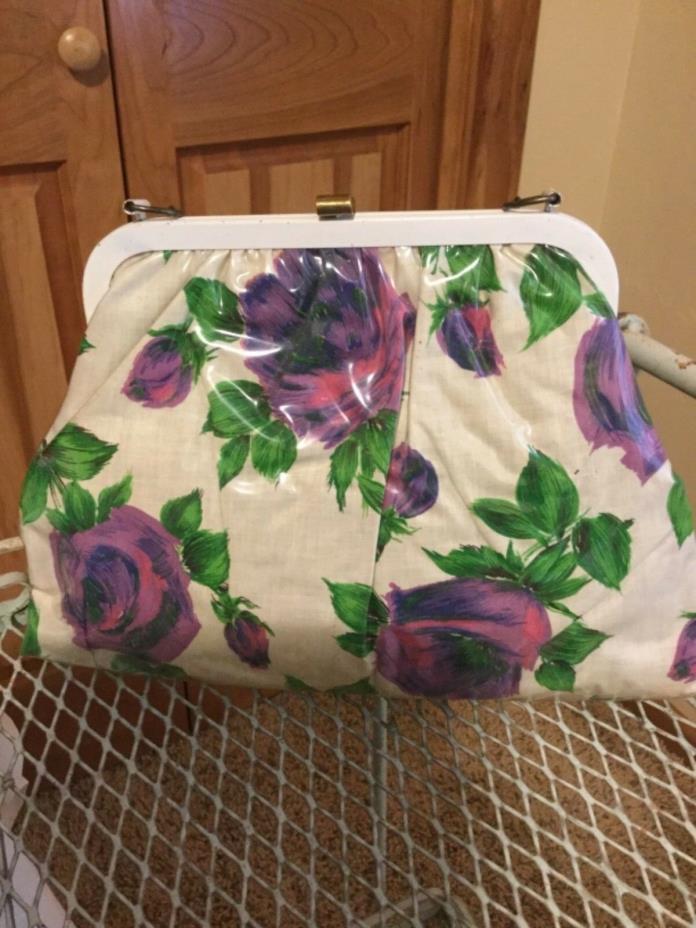 Vintage LILAC & ROSES Plastic Covered Fabric HAND BAG - Easter Parade RETRO