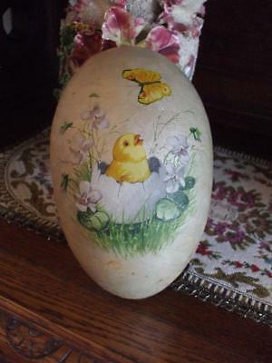 Antique German Papier Mache Easter Egg Candy Container Chick Violets Rare Footed