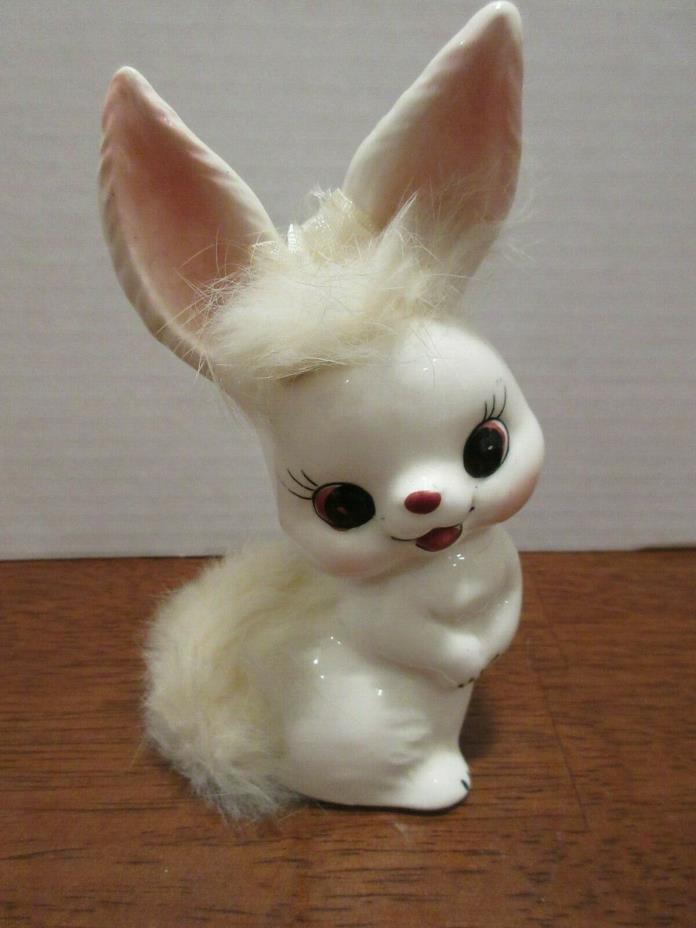 Vintage Furry Rabbit Bunny Figurine Japan 