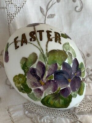 Antique Victorian Hand Blown Milk Glass Handpainted Easter Egg 
