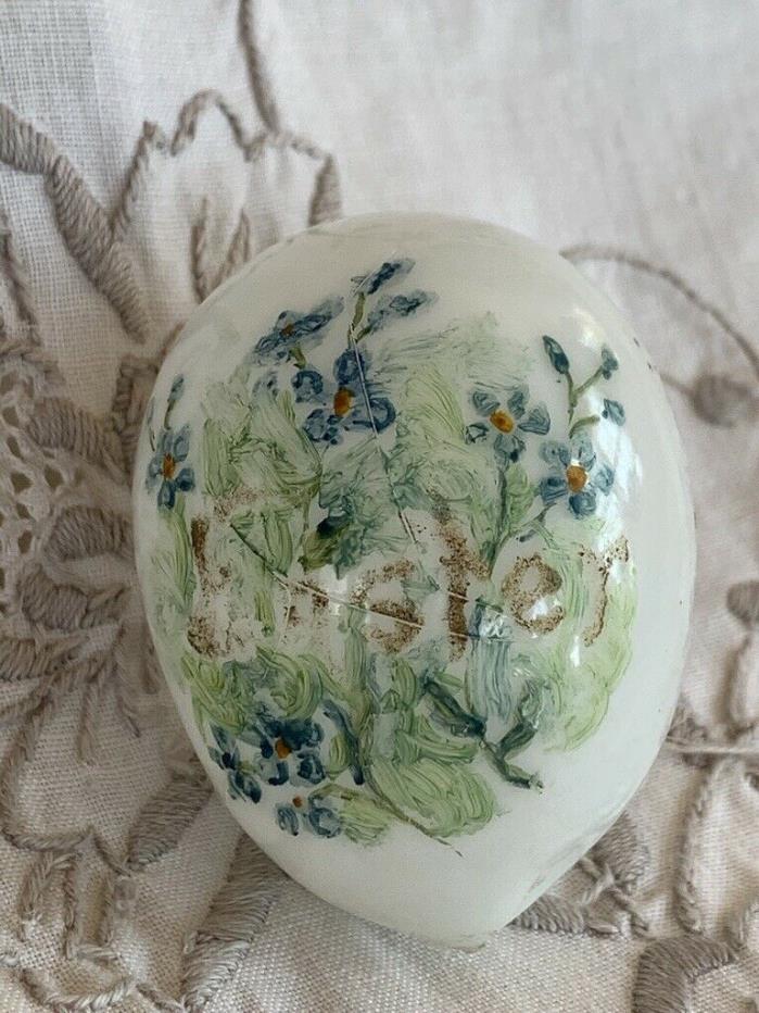 Victorian Hand Blown Milk Glass Handpainted Easter Egg w/Forget Me Nots / EASTER