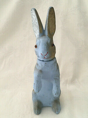 Vintage GERMANY Metallic Paper Mache Standing Blue Rabbit w/Glass Eyes #28