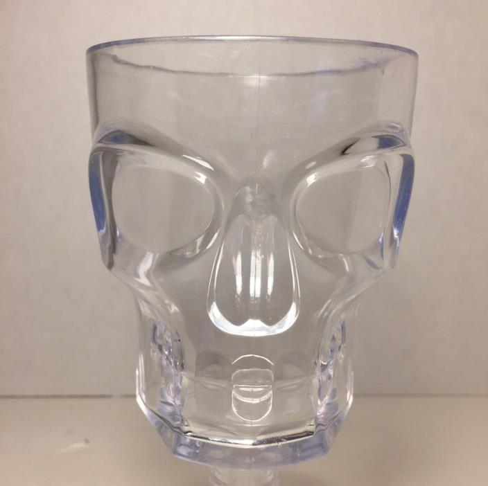Skull Long Stem Clear Plastic Novelty Drinking Glasses Set of 3 R1