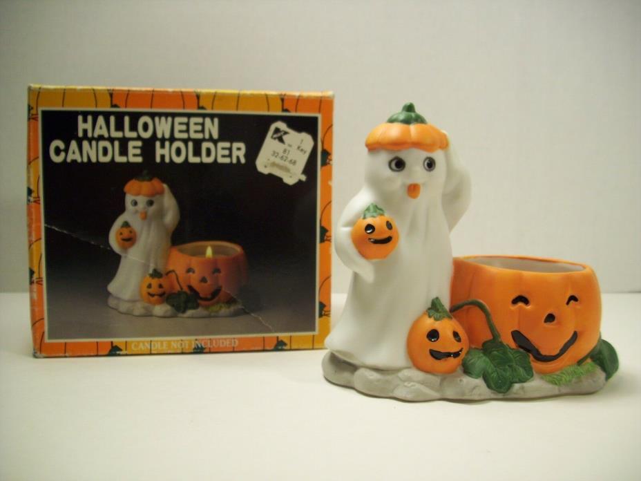 Vintage Ghost and Pumpkin Candle Holder Halloween Decoration Ceramic Kmart