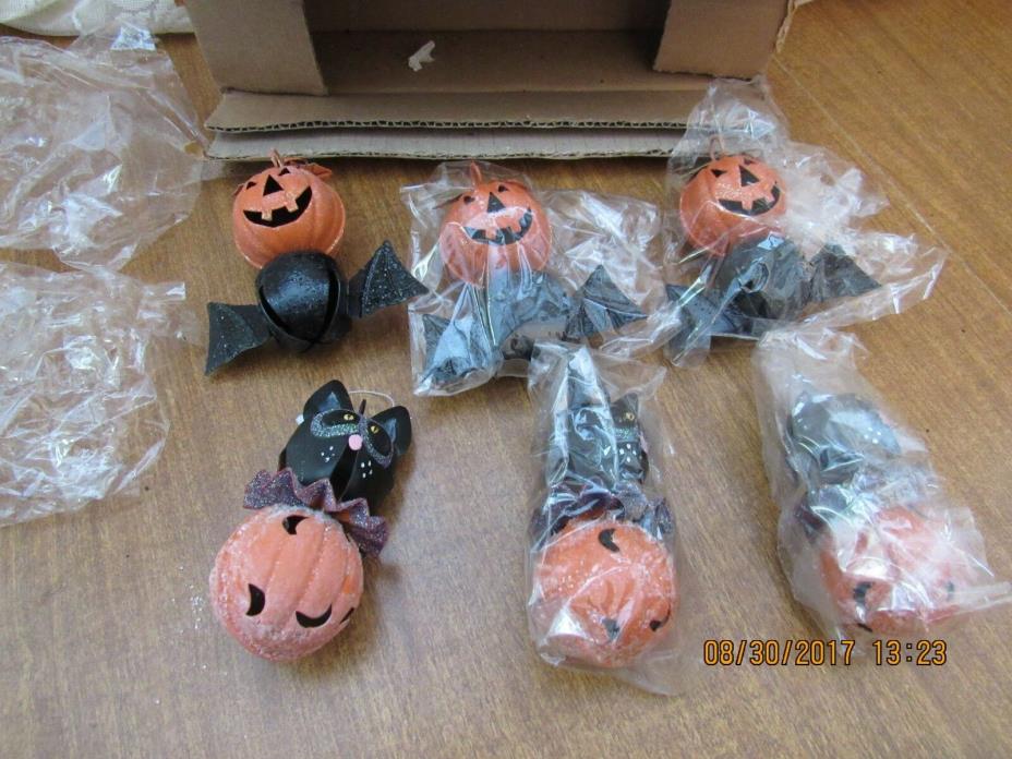 Halloween Black Cat & Black Bat Metal Bell Decorations NIB