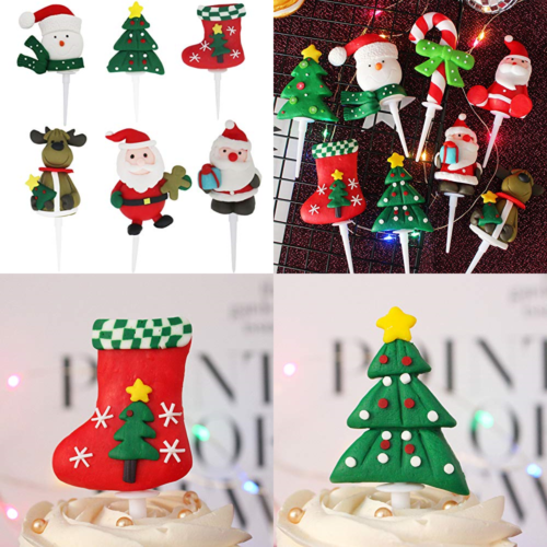 Christmas Cupcake Toppers Decoration 3D Santa Claus Cake Tree Snowman Socks Cand