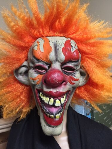 EVIL CLOWN MASK 2009 Paper Magic Group PMG with Orange Hair Halloween Mask