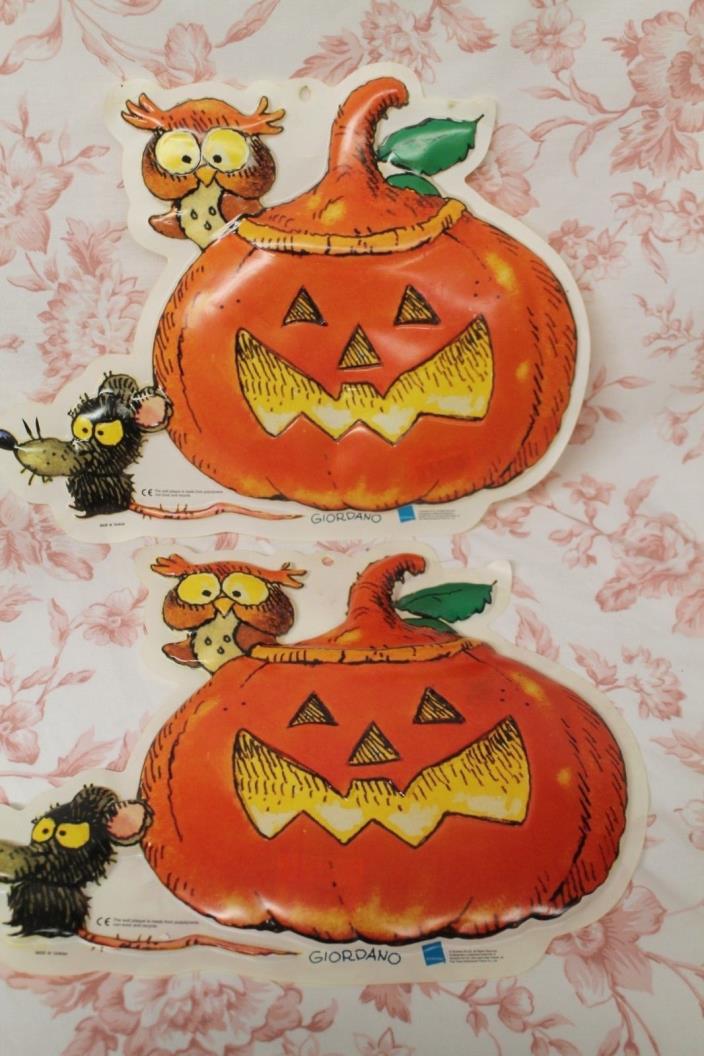 Vintage Giordano Plastic 3D Jack O'Latern Rat Owl Halloween Decoration lot of 2