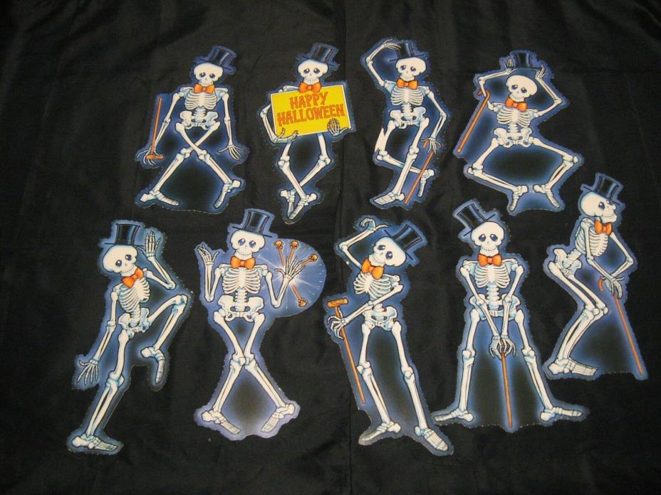 Vintage 80's 1982 Hallmark Dancing Skeletons Halloween Window/Wall Cut Outs Lot
