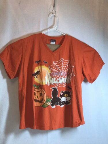 Vintg Time 2 Celebrate Halloween Cat Jack o'Lantern Spider Web T-Shirt 52