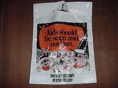 Vintage 1960s-70s Plastic HALLOWEEN Trick or Treat Bag-Ad for PLAID STAMPS