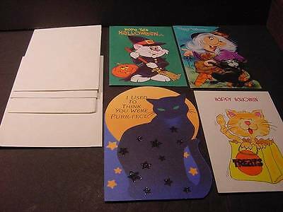 4 Different New Halloween Card Lot w/Envelopes-Norcross, Paramount-Cat Motif