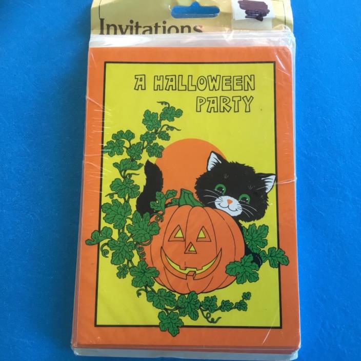 Vintage (unused) Halloween Party invitations, Black kitten & Pumpkin, Gibson