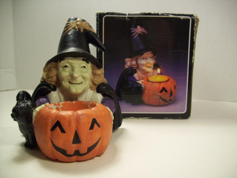 Vintage Witch and Pumpkin Candle Holder Halloween Decoration Retro Vtg Decor