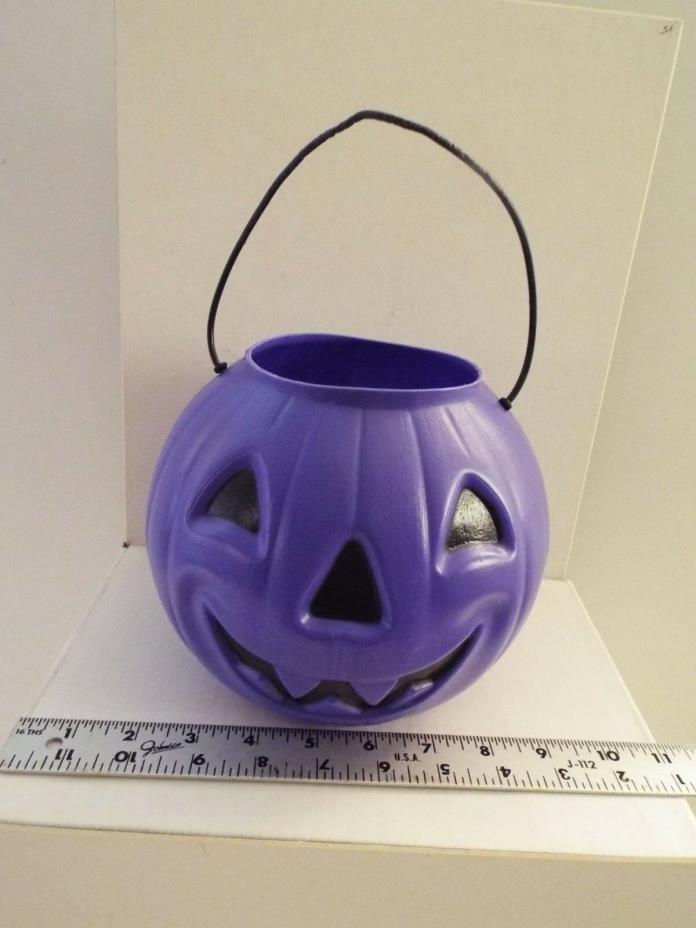 Vtg General Foam Plastic Halloween Purple Pumpkin Blow Mold Candy Bucket-Pail