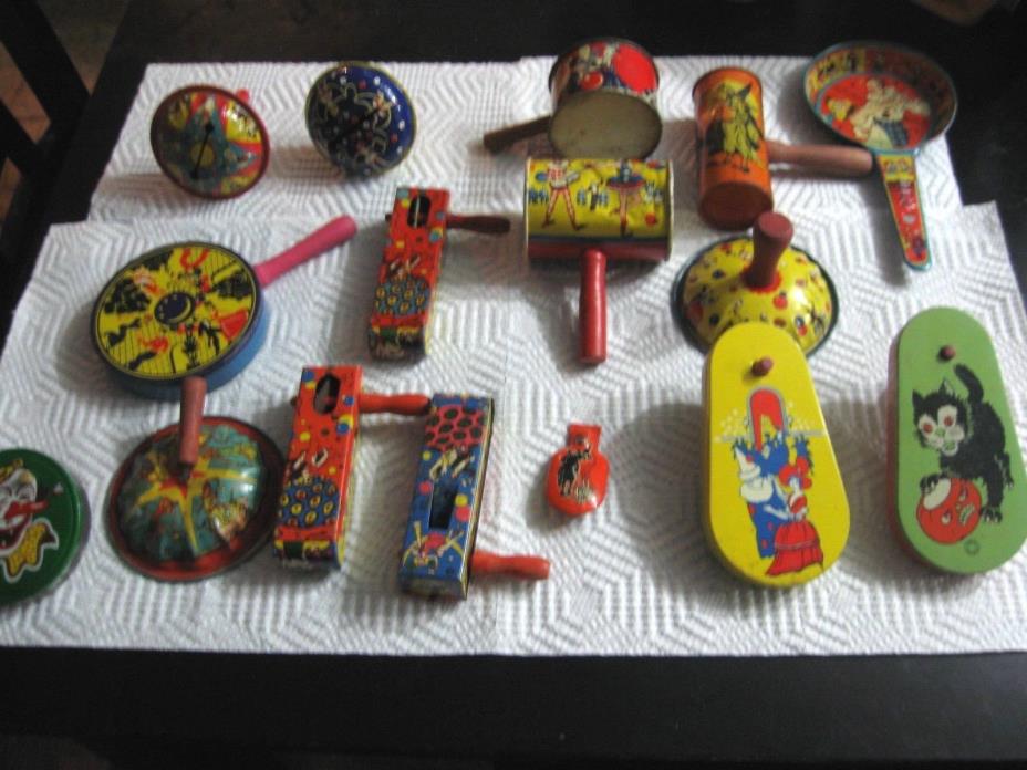 16 Lot Of Vintage Metal Party Halloween Noise Maker Toys