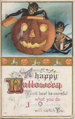 S21.1080 Early Devil JOL Vintage Halloween Postcard c 1910