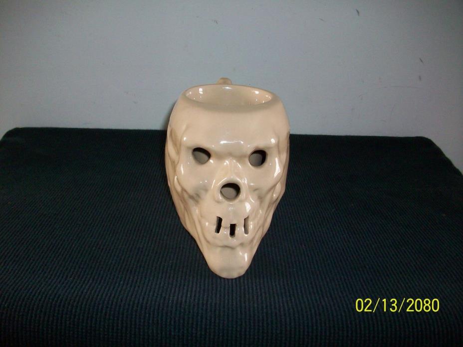 Antique 1920 Tepco Pottery Scary Halloween Candle Holder Skull Mug