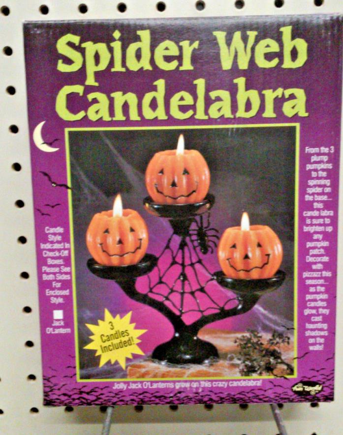 SPIDER WEB CANDELABRA - HALLOWEEN CANDLES - JACK O.LANTERN -MINI PUMPKIN CANDLE