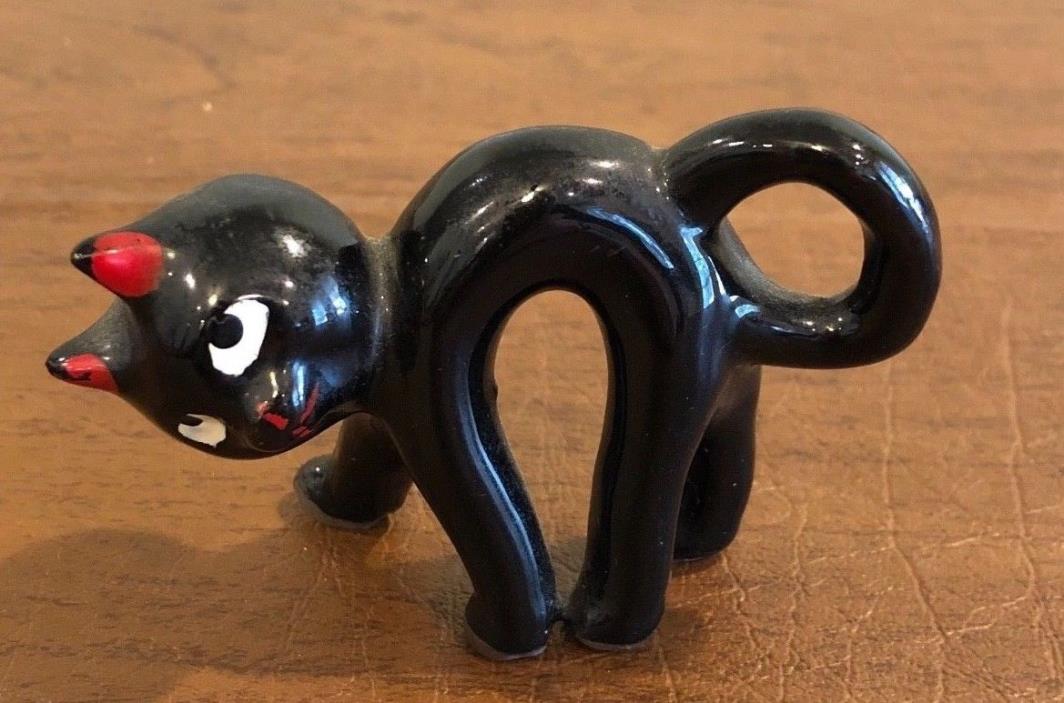 Vintage 1930's  Halloween Decoration Black Cat Arched Back Pottery Figurine