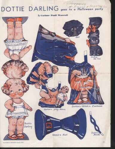 1933 DOTTIE DARLING PAPER DOLL CUTOUT WATERALL HALLOWEEN WITCH HOLIDAY 130858