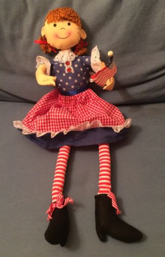 New! Adorable Girl Patriotic Doll 4th of July USA Flag Plush Stuffed Decoration
