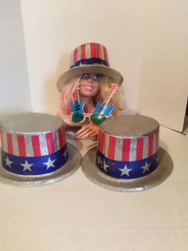 Celebration 4th of July. Plastic top hats. Pair of USA Glasses