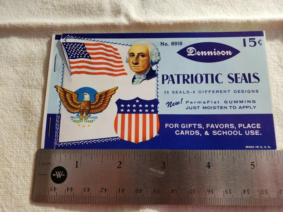 VINTAGE PATRIOTIC STICKERS BOOK BY DENNISON #8918 PREGUMMED PARTIAL BOOK